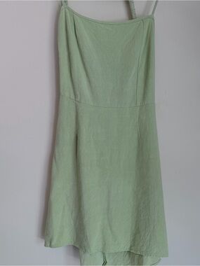 Kendall & Kylie Green Linen-Blend Sundress Open Back Mini
